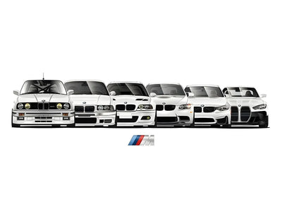 Affiche Voiture Générations BMW M3 Motorsport Poster Toile - vue de dessus - Becquet Voiture