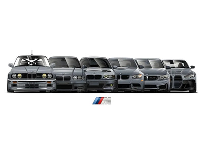 Affiche Voiture Générations BMW M3 Motorsport Poster Toile - vue de profil 2 - Becquet Voiture