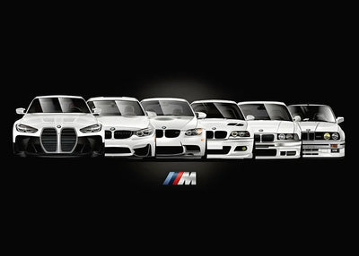 Affiche Voiture Générations BMW M3 Motorsport Poster Toile - vue rapprochée - Becquet Voiture