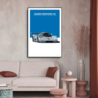 Affiche Voiture Mercedes Sauber C9 Poster Toile 24h Du Mans Classic - vue de profil - Becquet Voiture