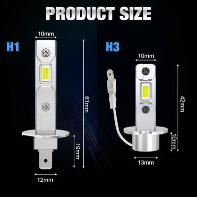 Ampoule LED H1 H3 H7 Universelle 60W Phare Voiture - packshot studio - Becquet Voiture