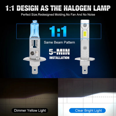Ampoule LED H1 H3 H7 Universelle 60W Phare Voiture - vue de trois-quarts - Becquet Voiture