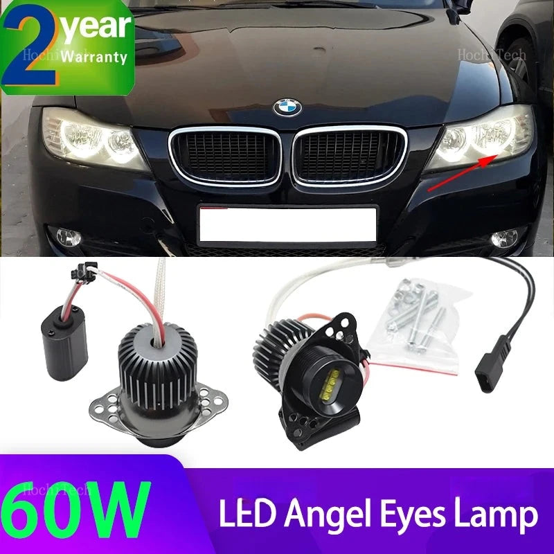 Ampoules LED Angel Eyes 60W BMW Série 3 E90 E91 LCI - vue de face - Becquet Voiture