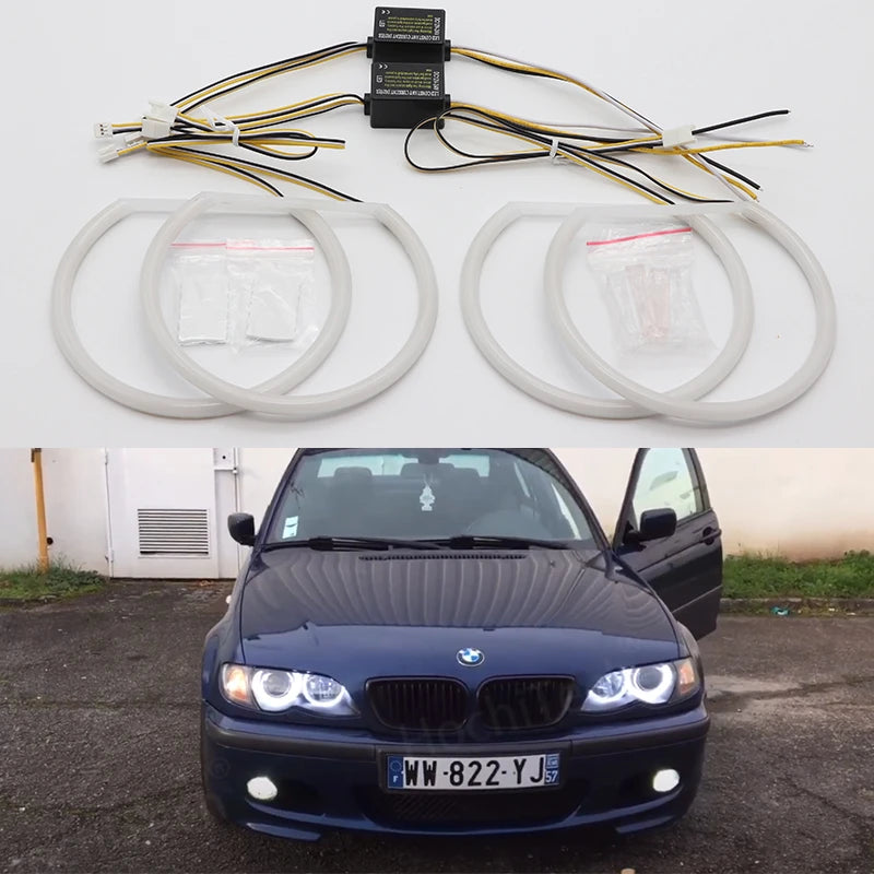 Ampoules LED Angel Eyes BMW Série 3 E46 1998-2005 - vue de face - Becquet Voiture