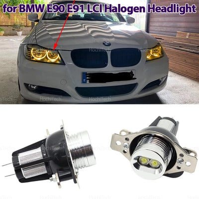 Ampoules LED Angel Eyes BMW Série 3 E90 E91 Berline Touring 2009-2011 - vue de face - Becquet Voiture