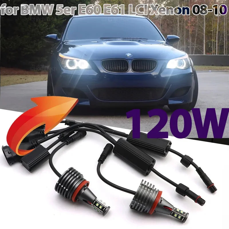 Ampoules LED Angel Eyes H8 BMW Série 5 E60 E61 - vue de face - Becquet Voiture