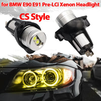 Ampoules LED Angel Eyes Jaune Citron BMW E90 E91 2004-2008 - vue de face - Becquet Voiture