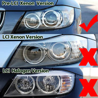 Ampoules LED Angel Eyes Jaune Citron BMW E90 E91 2004-2008 - vue de profil - Becquet Voiture