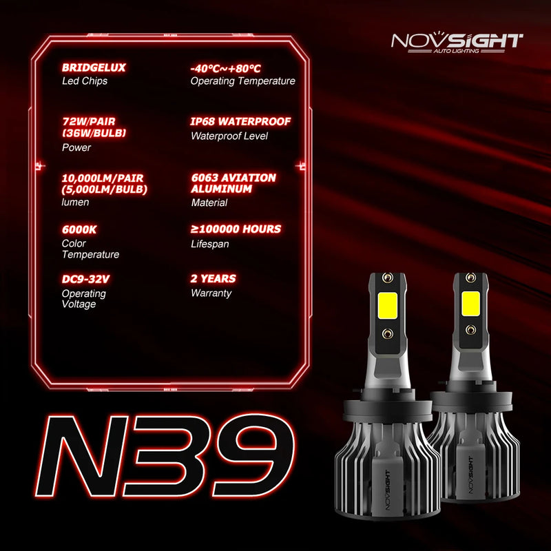 Ampoules LED H1 H4 H7 H8 H9 H11 6000K 72W Canbus (Kit) - vue arrière - Becquet Voiture