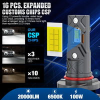 Ampoules LED H8 H9 H11 9005 9006 Canbus 6000K 20000LM - vue de profil - Becquet Voiture