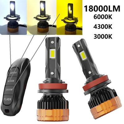 Ampoules LED Tricolores Télécommande 3000K-6500K (Kit 2 Pièces) - vue de face - Becquet Voiture