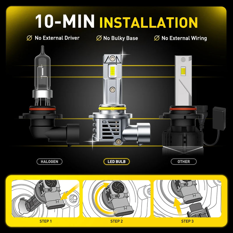 LED-Scheinwerferlampen Canbus AUXITO 9005 HB3 9006 HB4 6500K - Studio-Packshot - Becquet Voiture