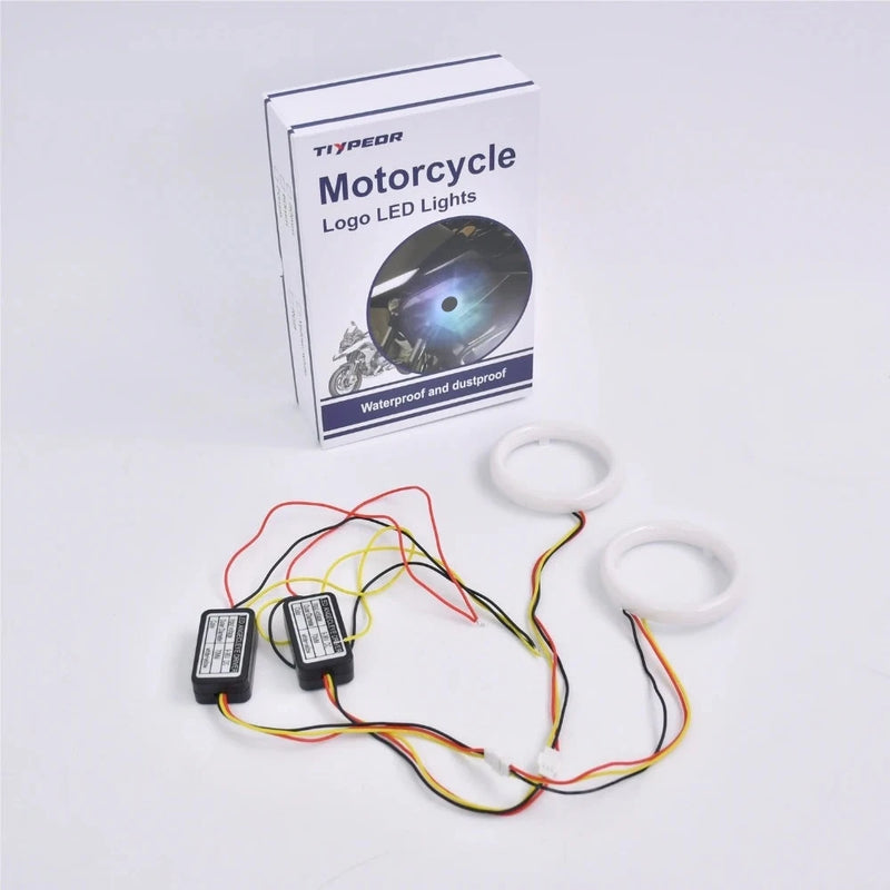 70mm Angel Eyes LED Ring, BMW Logo, White/Yellow - studio packshot - Becquet Voiture