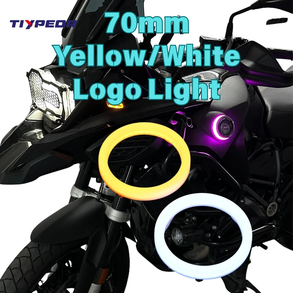 Anneau LED Angel Eyes 70mm Logo BMW Blanc Jaune - vue de face - Becquet Voiture