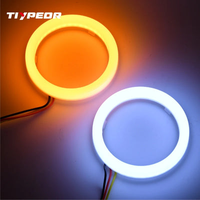 Anneau LED Angel Eyes 70mm Logo BMW Blanc Jaune - vue de profil - Becquet Voiture