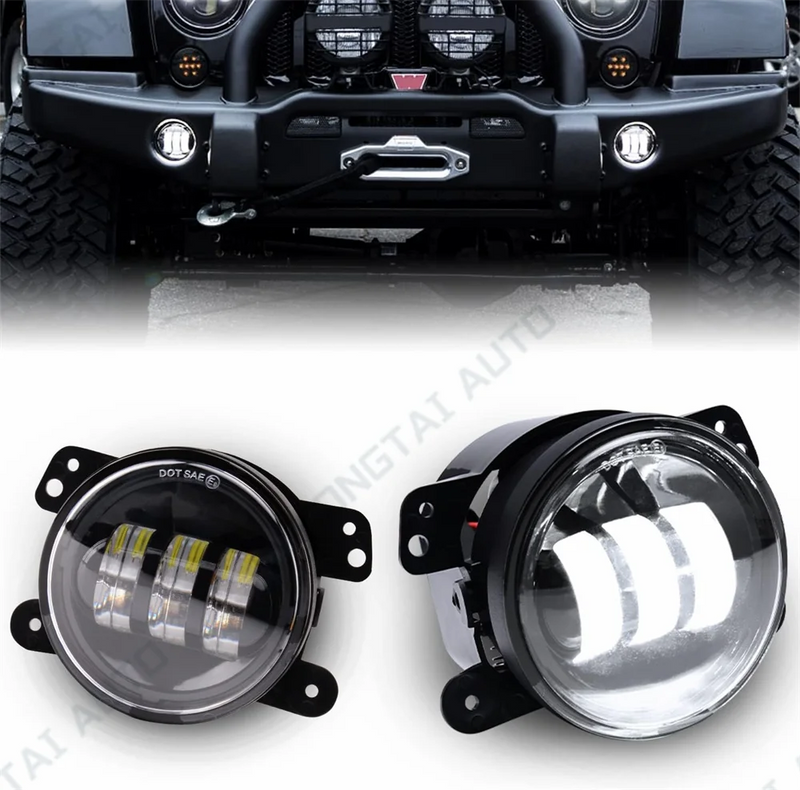 Antibrouillards LED DRL Jeep Wrangler JK Dodge Charger - détail du montage - Becquet Voiture