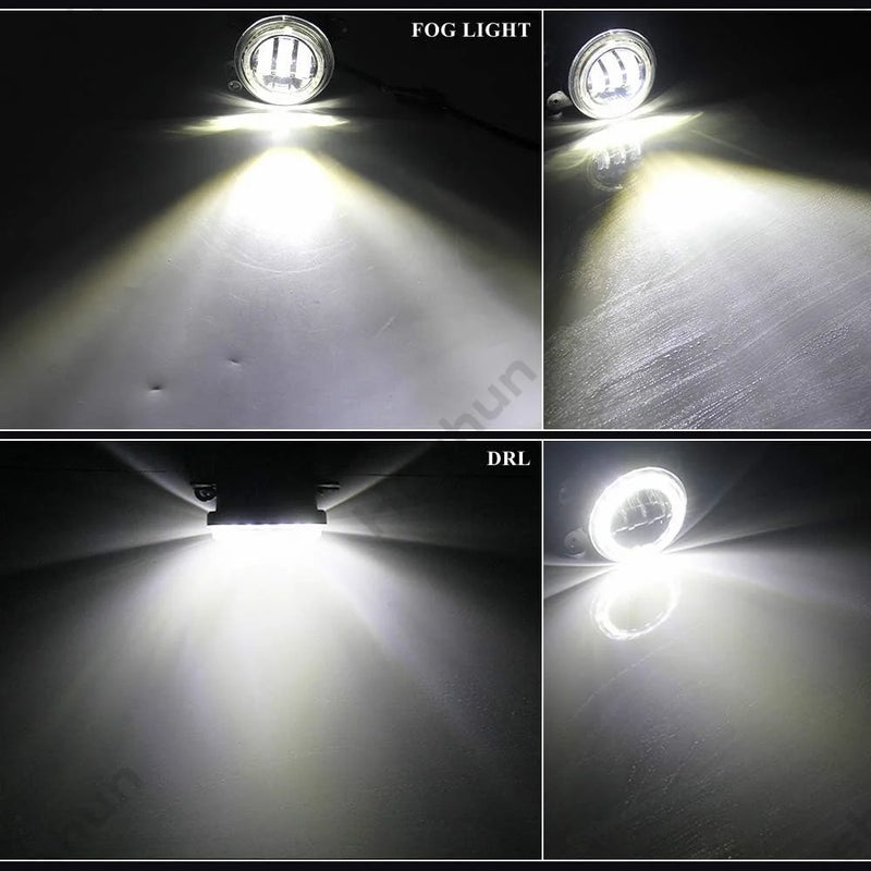 Antibrouillards LED DRL Jeep Wrangler JK Dodge Charger - vue de trois-quarts - Becquet Voiture
