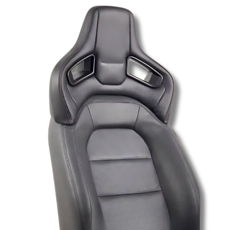 Racing Style Bucket Seat Headrest Black Red - studio packshot - Becquet Voiture