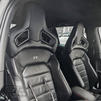 Racing Style Bucket Seat Headrest Black Red - side view - Becquet Voiture