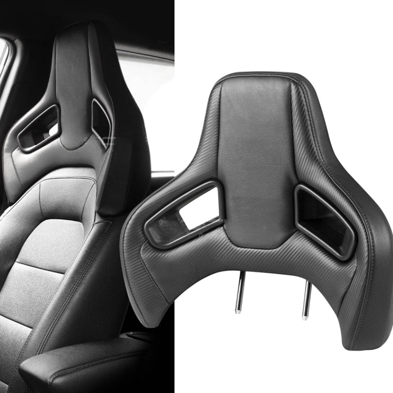 Racing Style Bucket Seat Headrest Black Red - three-quarter view - Becquet Voiture