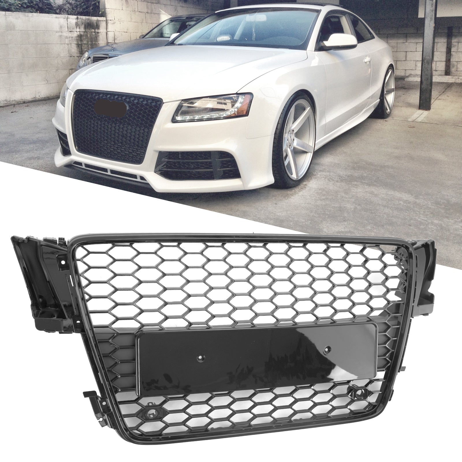 Audi A5/S5 B8 2008-2012 Calandre Sport Alvéolée Noir Brillant Style - vue de face - Becquet Voiture