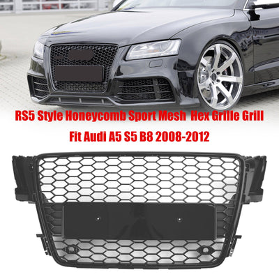 Audi A5/S5 B8 2008-2012 Calandre Sport Alvéolée Noir Brillant Style - vue de trois-quarts - Becquet Voiture