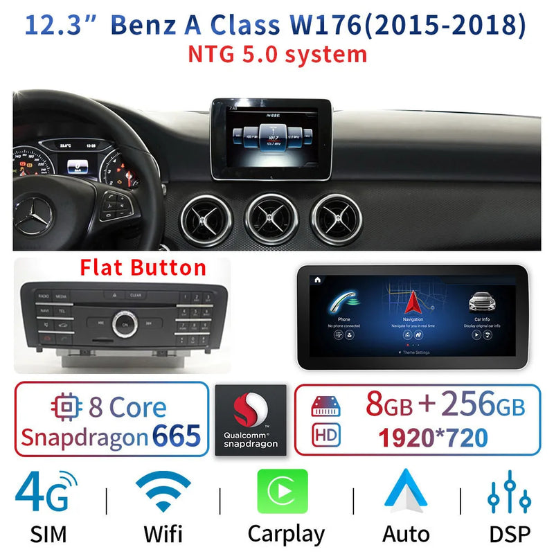 Android Head Unit 12.3'' Mercedes A-Class CLA GLA - fitting detail 4 - Becquet Voiture