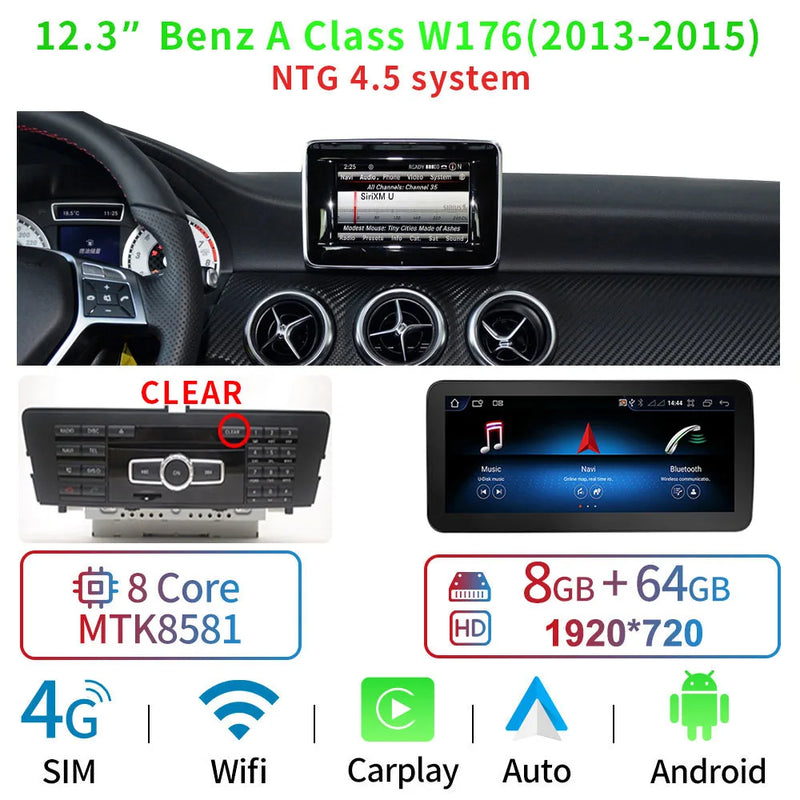 Android Head Unit 12.3'' Mercedes A-Class CLA GLA - studio packshot 4 - Becquet Voiture