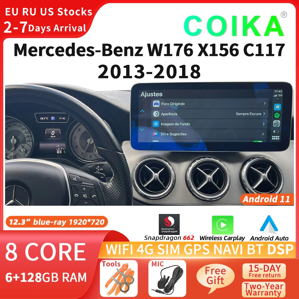 Autoradio Android 12.3'' Mercedes Classe A CLA GLA - vue de face - Becquet Voiture