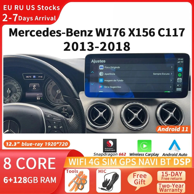 Android Head Unit 12.3'' Mercedes A-Class CLA GLA - front view - Becquet Voiture