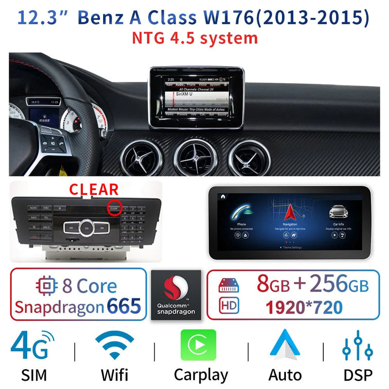 Android Head Unit 12.3'' Mercedes A-Class CLA GLA - side view 4 - Becquet Voiture