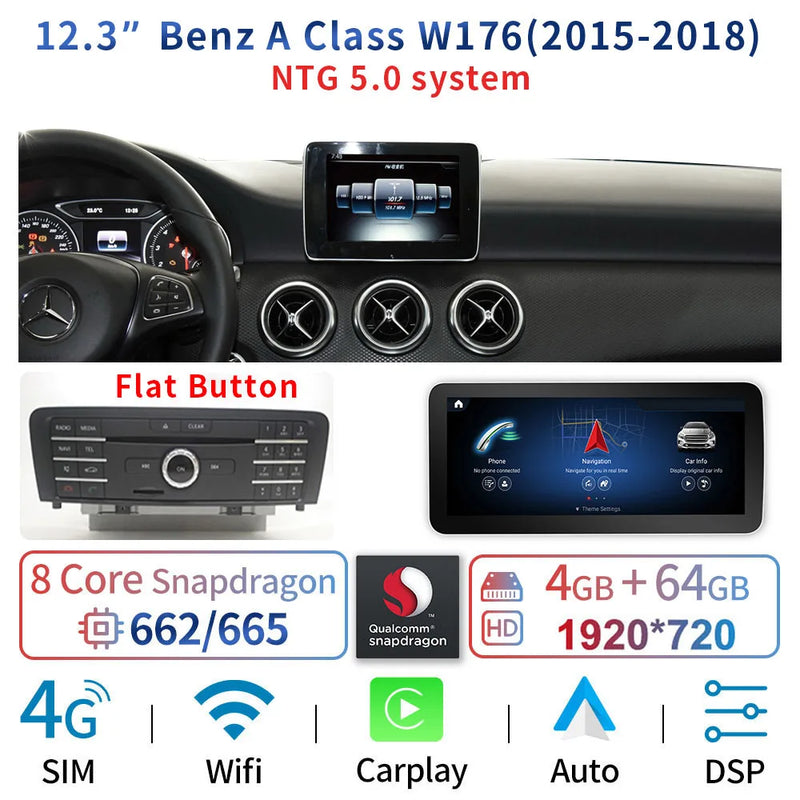 Android Head Unit 12.3'' Mercedes A-Class CLA GLA - close-up view 4 - Becquet Voiture
