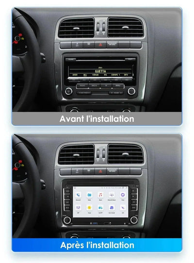Autoradio Android Auto Apple CarPlay VW Passat 2005 2013 Écran 7 Pouces - vue de face 2 - Becquet Voiture