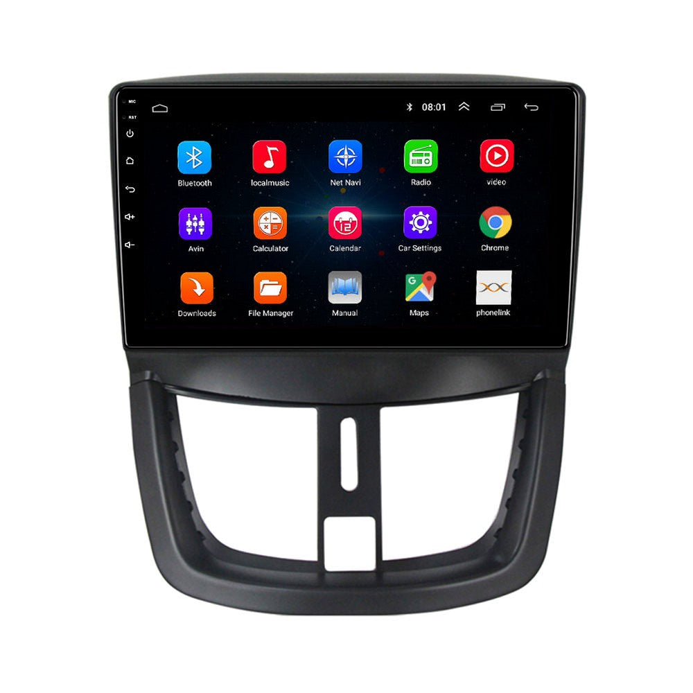 Autoradio Apple CarPlay Android Auto Sans Fil Peugeot 207 2006 2015 - vue de face - Becquet Voiture