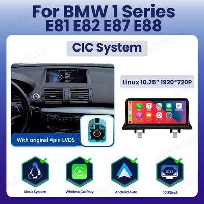 Autoradio BMW Série 1 E81 E82 E87 E88 CarPlay Écran 10,25 - en situation - Becquet Voiture