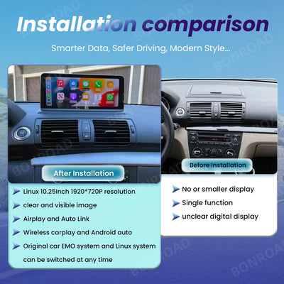 Autoradio BMW Série 1 E81 E82 E87 E88 CarPlay Écran 10,25 - vue arrière - Becquet Voiture