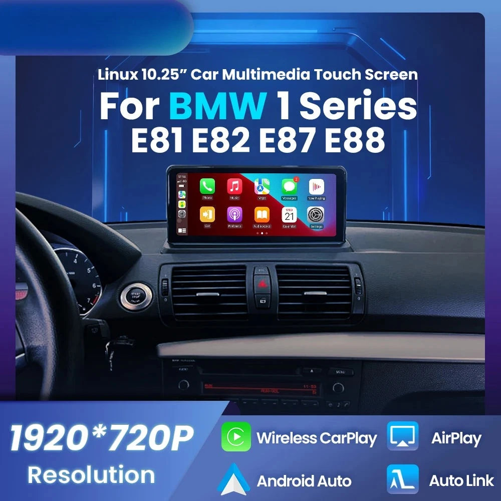 Autoradio BMW Série 1 E81 E82 E87 E88 CarPlay Écran 10,25 - vue de face - Becquet Voiture