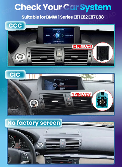 Autoradio BMW Série 1 E81 E82 E87 E88 CarPlay Écran 10,25 - vue de profil - Becquet Voiture