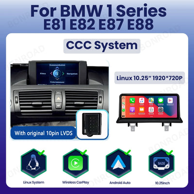 Autoradio BMW Série 1 E81 E82 E87 E88 CarPlay Écran 10,25 - vue rapprochée - Becquet Voiture