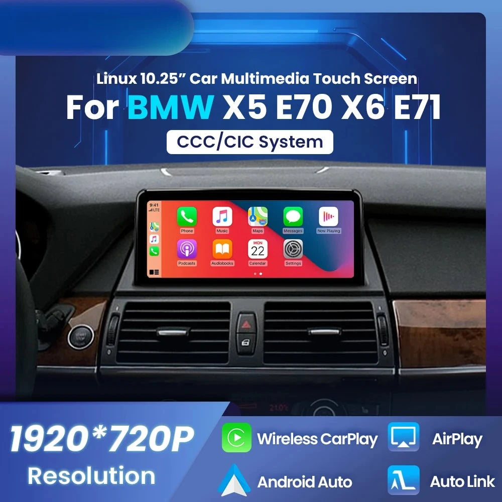 Autoradio BMW X5 E70 X6 E71 CarPlay Android Auto - vue de face - Becquet Voiture