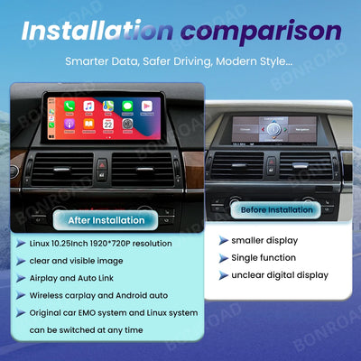 Autoradio BMW X5 E70 X6 E71 CarPlay Android Auto - vue de trois-quarts - Becquet Voiture