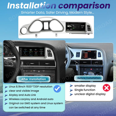 Autoradio CarPlay Android Auto Audi A6 C6 4F 2005-2015 - vue arrière - Becquet Voiture