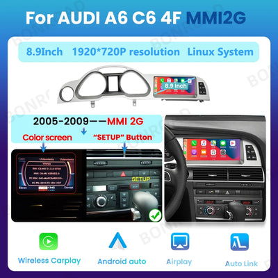 Autoradio CarPlay Android Auto Audi A6 C6 4F 2005-2015 - vue de dessus - Becquet Voiture