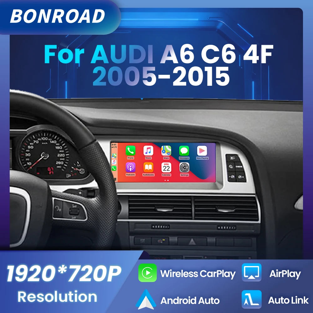Autoradio CarPlay Android Auto Audi A6 C6 4F 2005-2015 - vue de face - Becquet Voiture