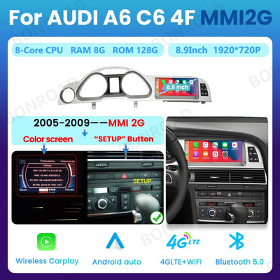 Autoradio CarPlay Android Auto Audi A6 C6 4F 2005-2015 - vue de profil 2 - Becquet Voiture