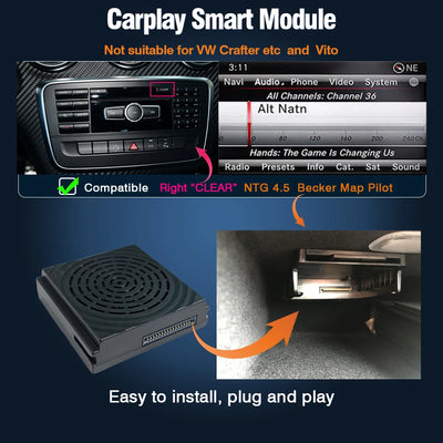 Autoradio CarPlay Android Auto Mercedes NTG4.5 GPS - détail du montage - Becquet Voiture