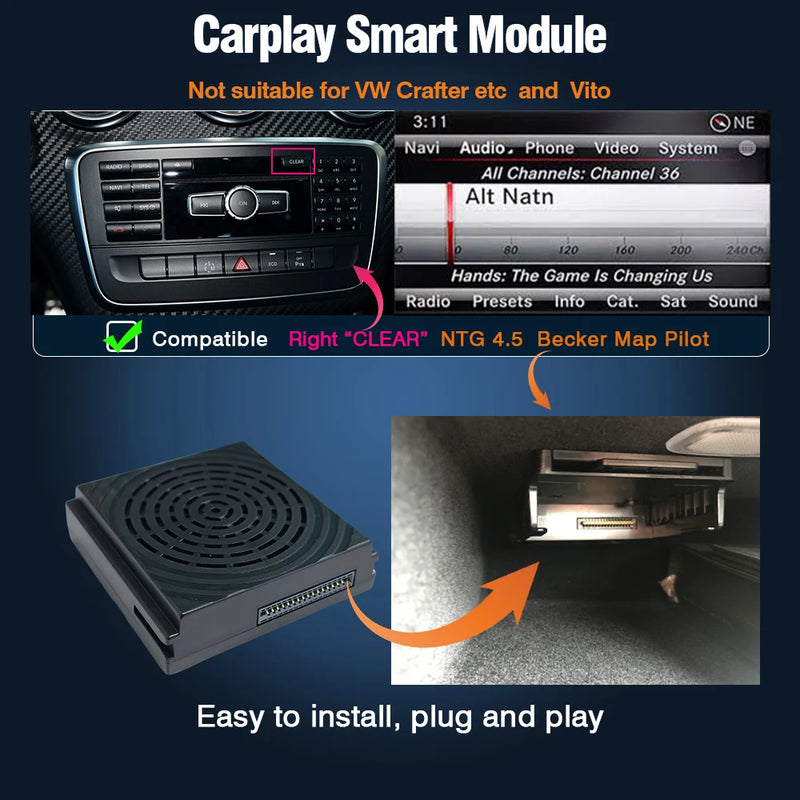 Autoradio CarPlay Android Auto Mercedes NTG4.5 GPS - détail du montage - Becquet Voiture
