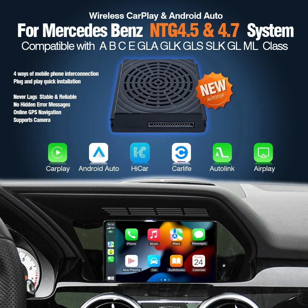 Autoradio CarPlay Android Auto Mercedes NTG4.5 GPS - vue de face - Becquet Voiture