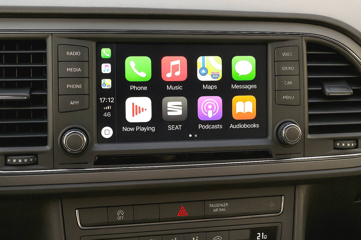 Autoradio CarPlay Android Auto Seat Leon 5F 2012-2020 - vue de face - Becquet Voiture