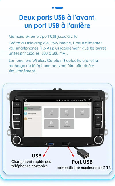 Autoradio CarPlay Android Auto VW Tiguan - détail du montage - Becquet Voiture